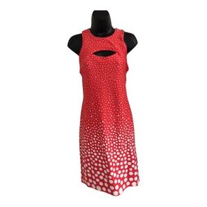 Red cascading white polka dots bust cutout sleeveless sheath dress‎ size 6 new